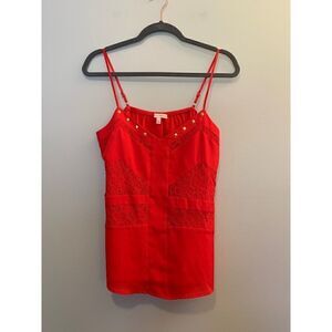 Margo & Sebastian Women's Red Lace Trim Studded Cami Top